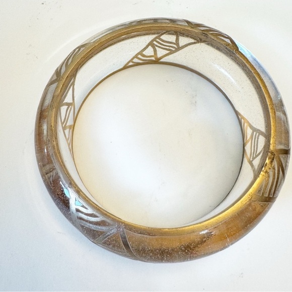 Vintage Silver Gold Embellished Clear Lucite Bangle Bracelet Set - Picture 7 of 12